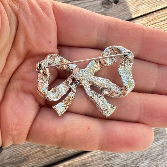 Vintage Jewelry Silver Tone Ribbon Brooch Bow Brooch - Picture 2 of 2